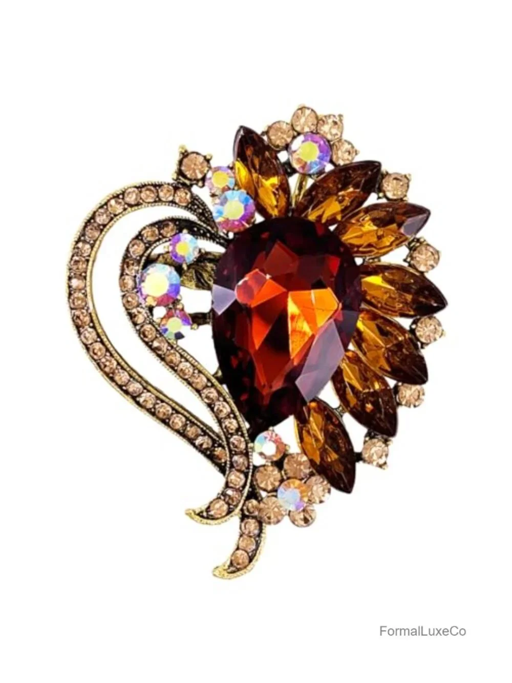 SELOVO Heart Rhinestone Scarf Brooch Pin Austrian Crystal Antiqued Silver Tone